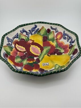 Vintage Fitz and Floyd Porcelain Florentine Fruit Oval Vegetable Bowl Vibrant